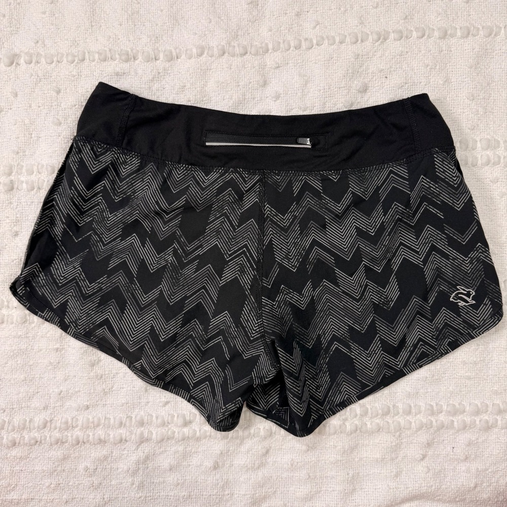 Rabbit Womens Black Chevron Geometric Running Shorts Zipper Pocket Size SM